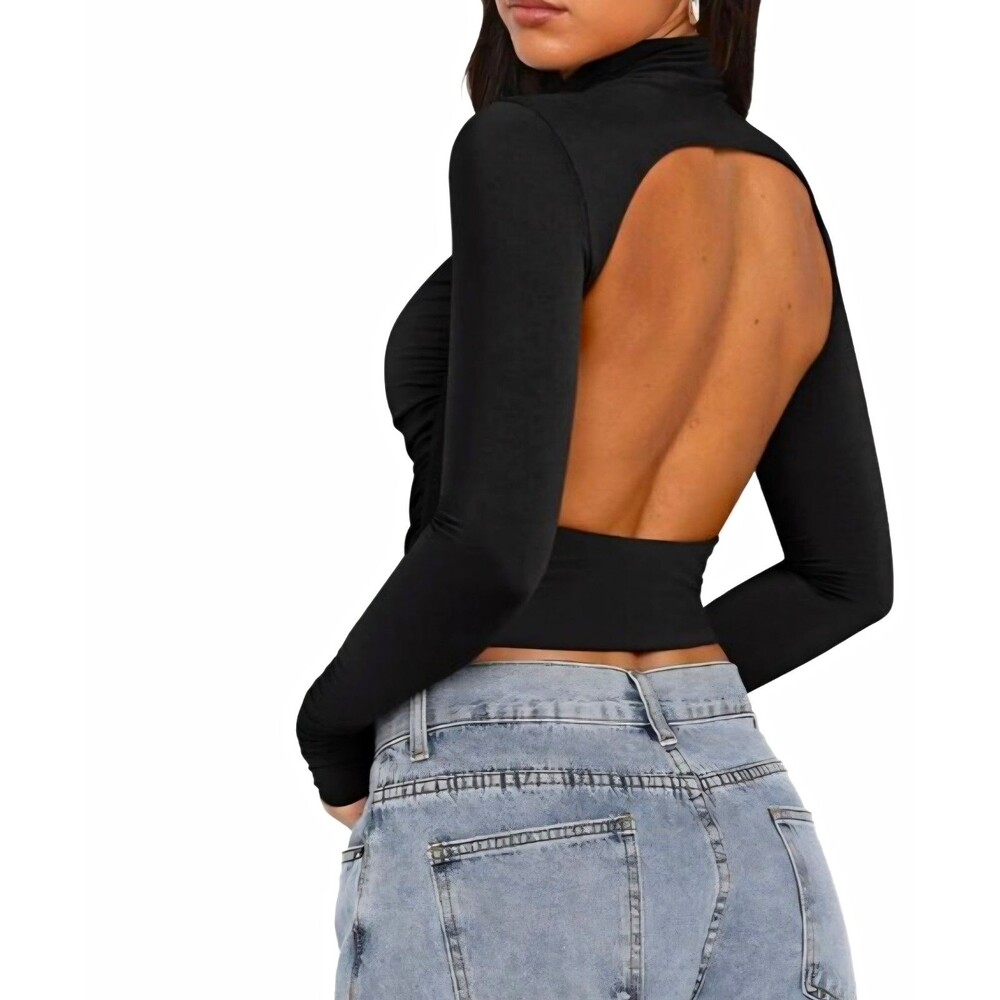 Urban Outfitters Women's Black Knit Turtleneck Cutout Open Back Crop Top M